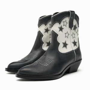 ZARA | STAR LEATHER COWBOY ANKLE BOOTS | NWT/NEW